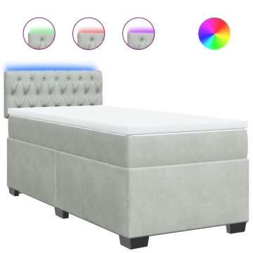 Pat box spring cu saltea, gri deschis, 90x200 cm, catifea - Img 2