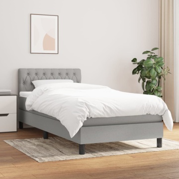 Pat box spring cu saltea, gri deschis, 90x200 cm, textil - Img 1