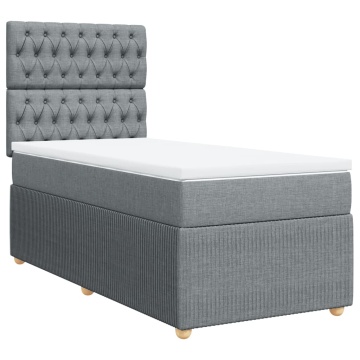 Pat box spring cu saltea, gri deschis, 90x200 cm, textil - Img 3