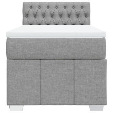 Pat box spring cu saltea, gri deschis, 90x200 cm, textil - Img 4