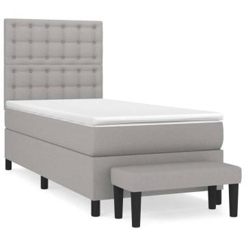 Pat box spring cu saltea, gri deschis, 90x200 cm, textil - Img 2