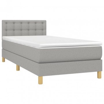 Pat box spring cu saltea, gri deschis, 90x200 cm, textil - Img 3