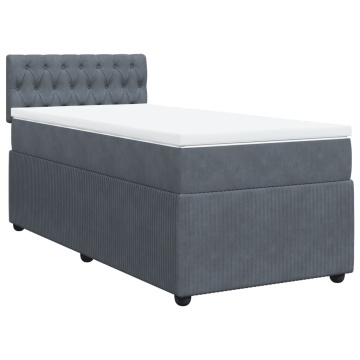 Pat box spring cu saltea, gri închis, 100x200 cm, catifea - Img 2
