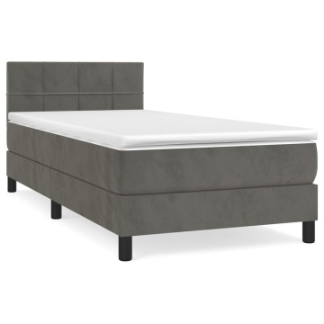 Pat box spring cu saltea, gri închis, 100x200 cm, catifea - Img 2
