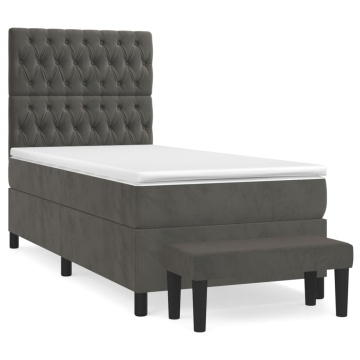Pat box spring cu saltea, gri închis, 100x200 cm, catifea - Img 2
