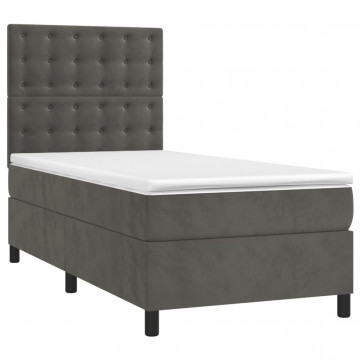 Pat box spring cu saltea, gri închis, 100x200 cm, catifea - Img 3