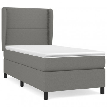 Pat box spring cu saltea, gri închis, 100x200 cm, textil - Img 2