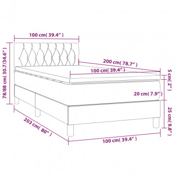Pat box spring cu saltea, gri închis, 100x200 cm, textil - Img 6
