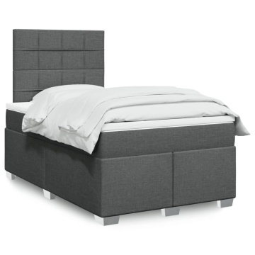 Pat box spring cu saltea, gri închis, 120x190 cm, textil - Img 1
