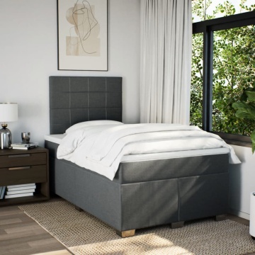 Pat box spring cu saltea, gri închis, 120x190 cm, textil - Img 3