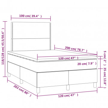 Pat box spring cu saltea, gri închis, 120x200 cm, catifea - Img 5