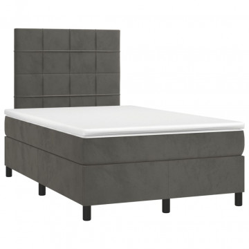 Pat box spring cu saltea, gri închis, 120x200 cm, catifea - Img 3