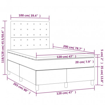 Pat box spring cu saltea, gri închis, 120x200 cm, catifea - Img 5