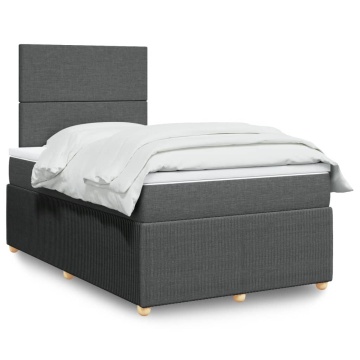 Pat box spring cu saltea, gri închis, 120x200 cm, textil - Img 1