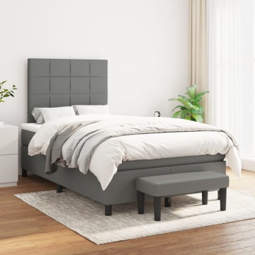 Pat box spring cu saltea, gri închis, 120x200 cm, textil - Img 1