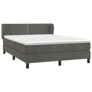 Pat box spring cu saltea, gri închis, 140x190 cm, catifea - Img 3