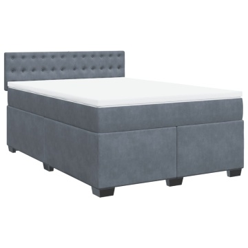 Pat box spring cu saltea, gri închis, 140x190 cm, catifea - Img 3
