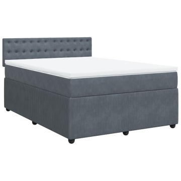 Pat box spring cu saltea, gri închis, 140x190 cm, catifea - Img 2