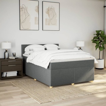 Pat box spring cu saltea, gri închis, 140x190 cm, textil - Img 4
