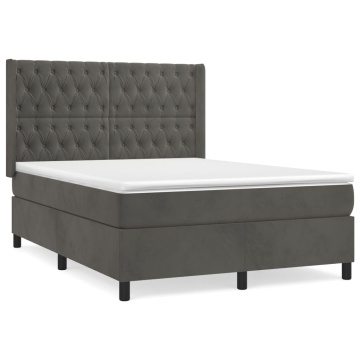 Pat box spring cu saltea, gri închis, 140x200 cm, catifea - Img 2