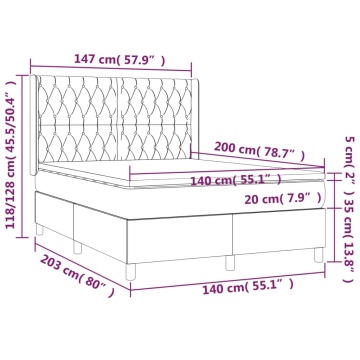 Pat box spring cu saltea, gri închis, 140x200 cm, catifea - Img 6