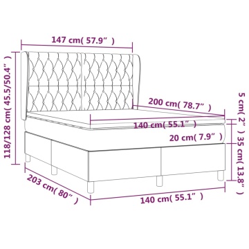 Pat box spring cu saltea, gri închis, 140x200 cm, catifea - Img 6