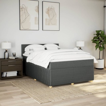 Pat box spring cu saltea, gri închis, 140x200 cm, textil - Img 3