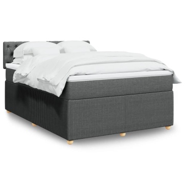 Pat box spring cu saltea, gri închis, 140x200 cm, textil - Img 1