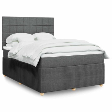 Pat box spring cu saltea, gri închis, 140x200 cm, textil - Img 1