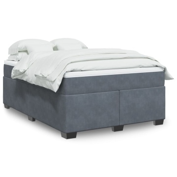 Pat box spring cu saltea, gri închis, 160x200 cm, catifea - Img 1