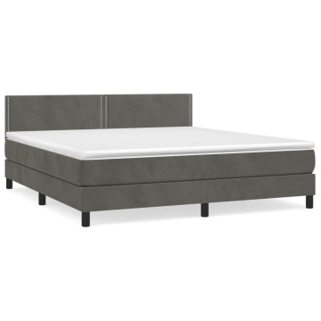 Pat box spring cu saltea, gri închis, 180x200 cm, catifea - Img 2