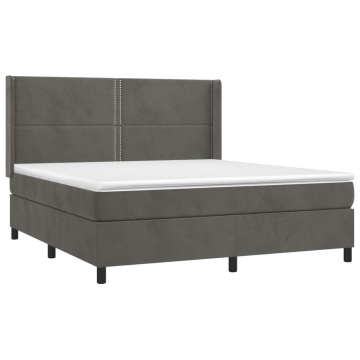Pat box spring cu saltea, gri închis, 180x200 cm, catifea - Img 3