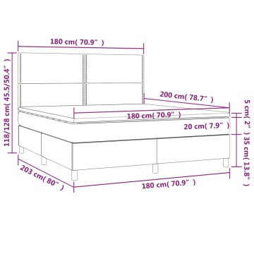 Pat box spring cu saltea, gri închis, 180x200 cm, catifea - Img 5