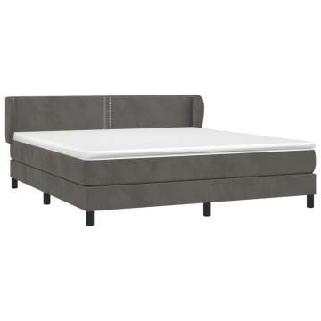 Pat box spring cu saltea, gri închis, 180x200 cm, catifea - Img 3