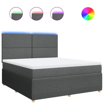 Pat box spring cu saltea, gri închis, 180x200 cm, textil - Img 2