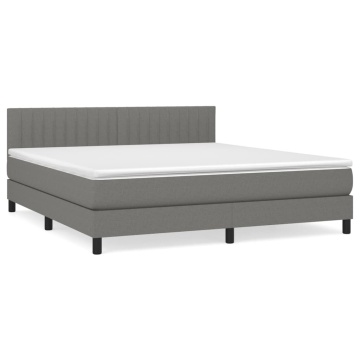 Pat box spring cu saltea, gri închis, 180x200 cm, textil - Img 2