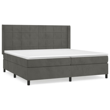 Pat box spring cu saltea, gri închis, 200x200 cm, catifea - Img 2