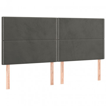 Pat box spring cu saltea, gri închis, 200x200 cm, catifea - Img 5