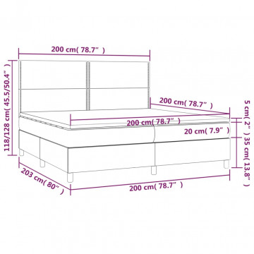 Pat box spring cu saltea, gri închis, 200x200 cm, catifea - Img 5