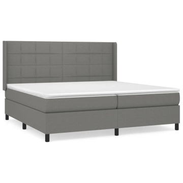 Pat box spring cu saltea, gri închis, 200x200 cm, textil - Img 2