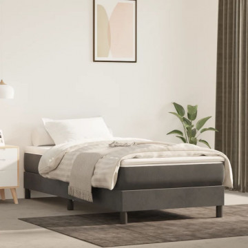 Pat box spring cu saltea, gri închis, 80x200 cm, catifea - Img 1