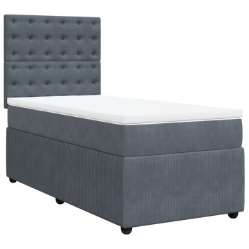 Pat box spring cu saltea, gri închis, 90x190 cm, catifea - Img 2