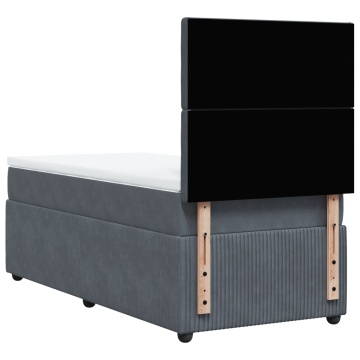 Pat box spring cu saltea, gri închis, 90x190 cm, catifea - Img 5