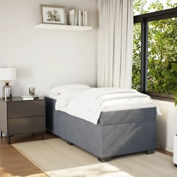Pat box spring cu saltea, gri închis, 90x190 cm, catifea - Img 3