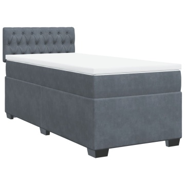 Pat box spring cu saltea, gri închis, 90x190 cm, catifea - Img 2