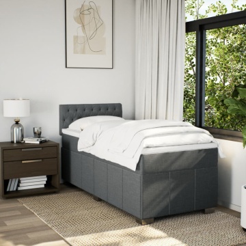 Pat box spring cu saltea, gri închis, 90x190 cm, textil - Img 3