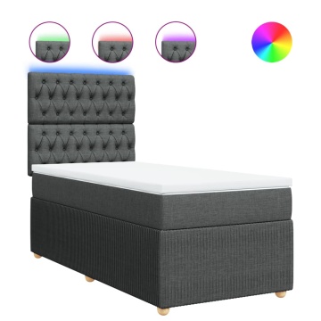 Pat box spring cu saltea, gri închis, 90x190 cm, textil - Img 2