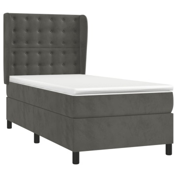 Pat box spring cu saltea, gri închis, 90x200 cm, catifea - Img 3