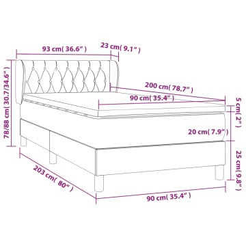 Pat box spring cu saltea, gri închis, 90x200 cm, catifea - Img 6