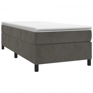 Pat box spring cu saltea, gri închis, 90x200 cm, catifea - Img 3